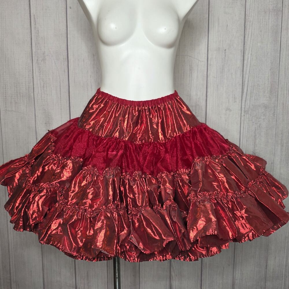 Vintage Suzi's Ruffles Metallic Red Lame Petticoat Can Can Square Dance Skirt